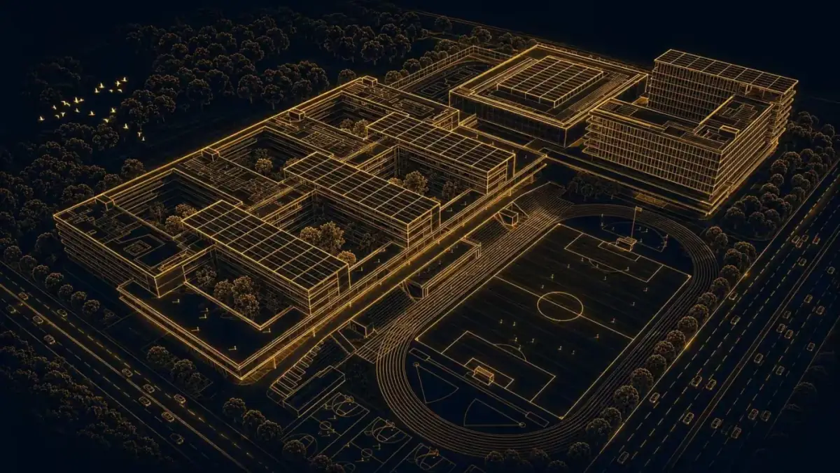 万锦学校校园全景线稿